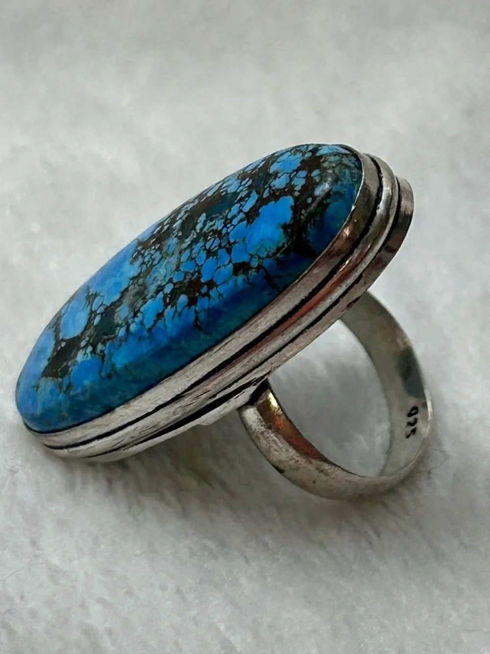 925 Silver Blue Turquoise Oval Statement Ring - Women Jewelry